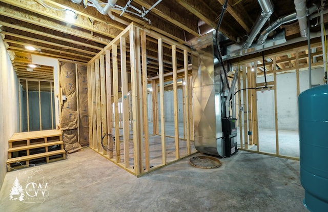 unfinished basement with heating unit