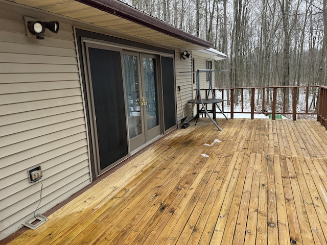 wooden terrace with french doors