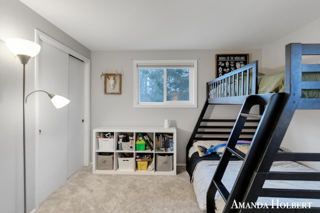 carpeted bedroom featuring a closet