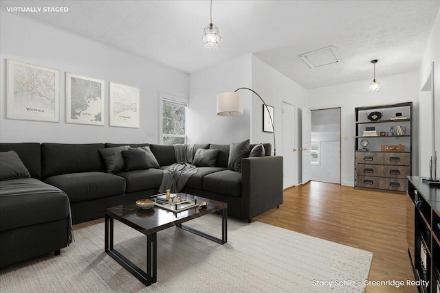 living area featuring light wood-style floors