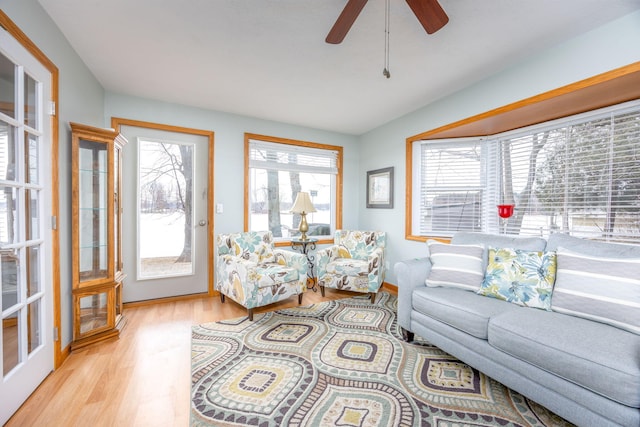 8581 Lynwood Ln, Mecosta, MI 49332 - living room featuring a ceiling fan and wood finished floors