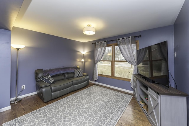 living room with baseboards and wood finished floors