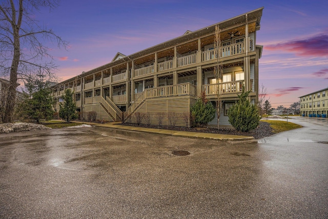 view of property at dusk