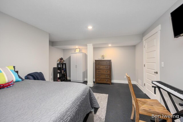 bedroom featuring recessed lighting and baseboards