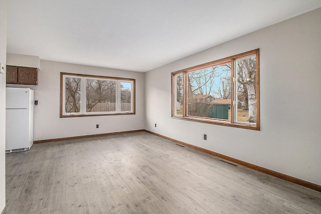 empty room featuring baseboards, light wood-style flooring, and a healthy amount of sunlight