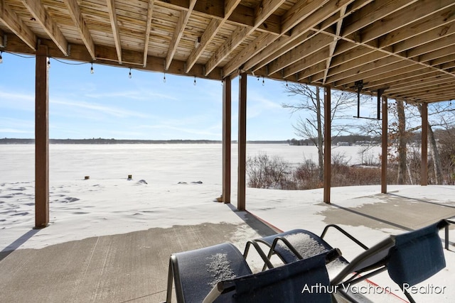 view of patio featuring a water view