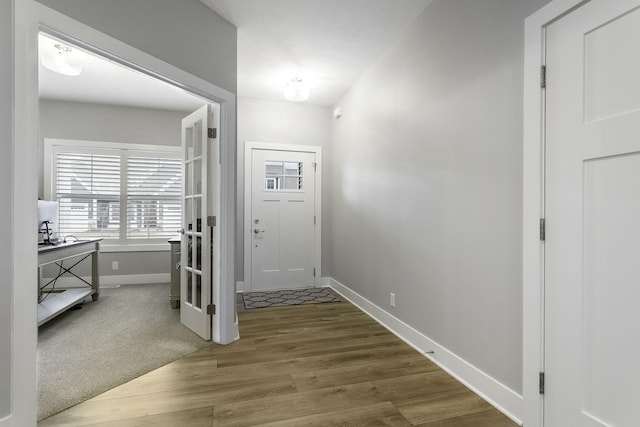 entrance foyer with baseboards and wood finished floors