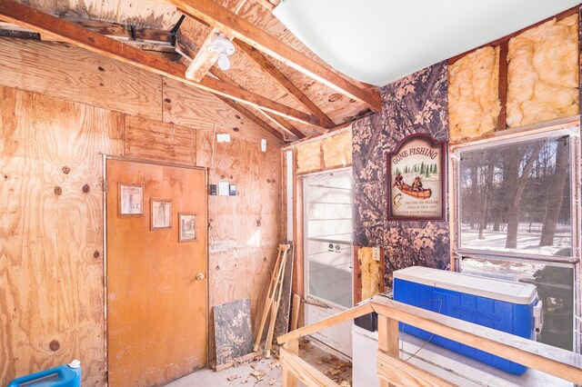 miscellaneous room featuring lofted ceiling