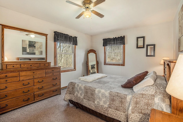 bedroom featuring carpet floors and ceiling fan