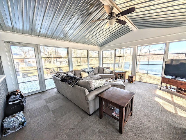 5007 S 42nd St, Climax, MI 49034 - sunroom featuring carpet flooring, an outdoor living space, and a ceiling fan