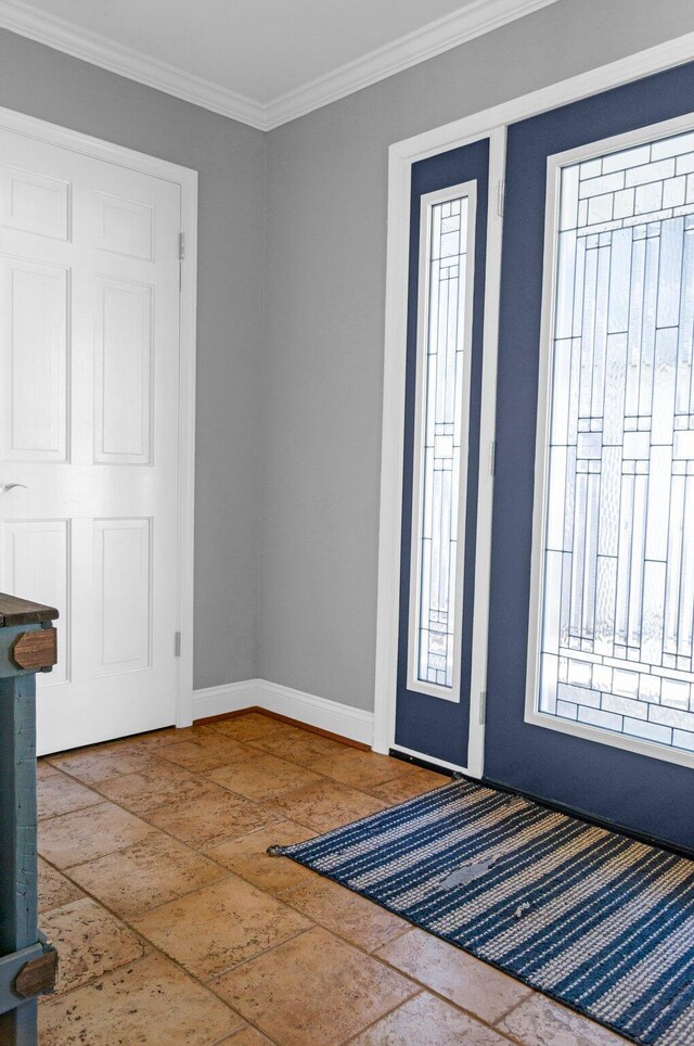 5007 S 42nd St, Climax, MI 49034 - foyer featuring stone tile flooring, healthy amount of natural light, baseboards, and crown molding