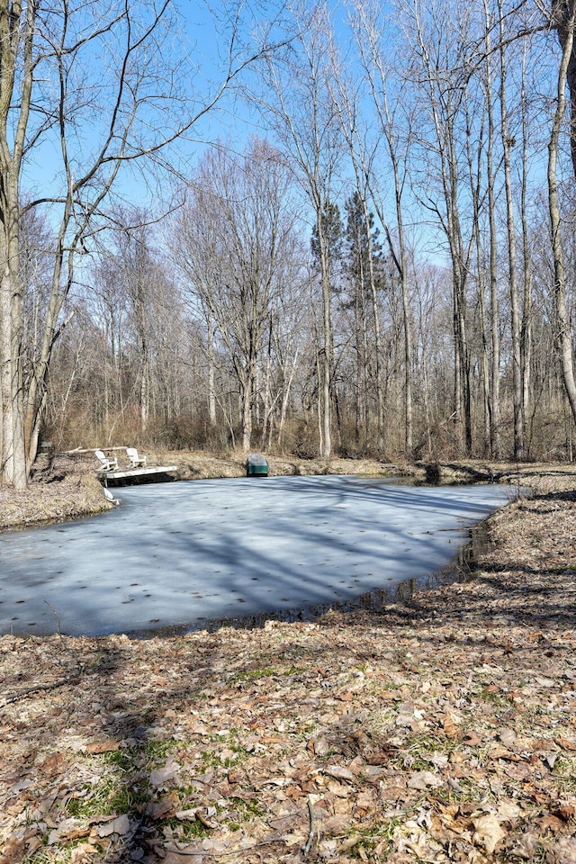 exterior space featuring a view of trees