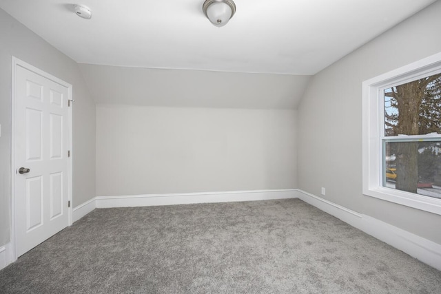 bonus room with baseboards, vaulted ceiling, and carpet flooring