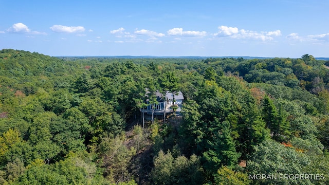 birds eye view of property with a forest view