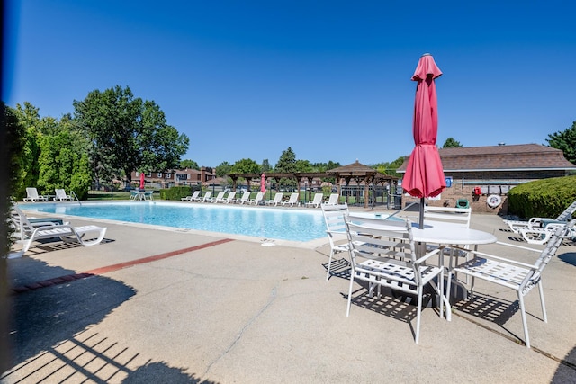 community pool with a patio