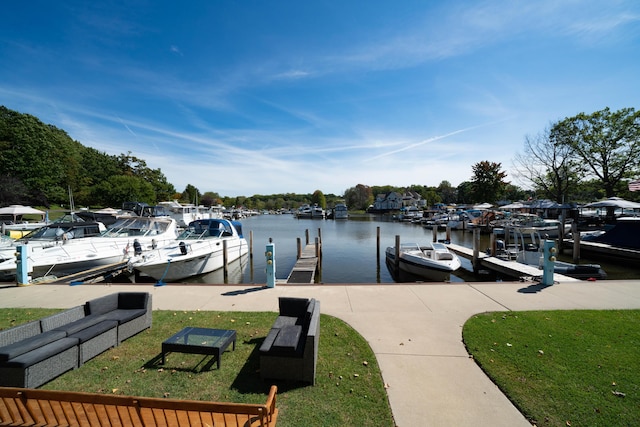 dock area with a water view