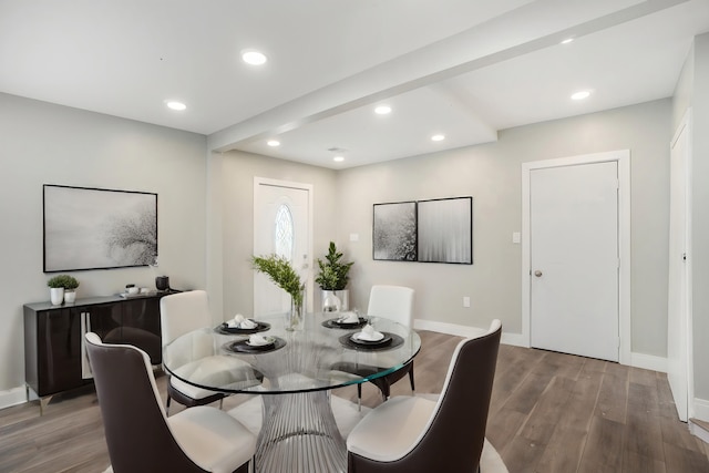 dining room featuring recessed lighting, baseboards, and wood finished floors