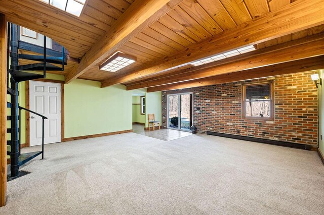 61914 M-51, Niles, MI 49120 - interior space featuring wooden ceiling, beamed ceiling, baseboards, and brick wall