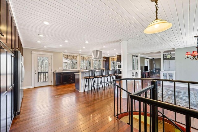 61914 M-51, Niles, MI 49120 - interior space featuring recessed lighting, wood-type flooring, wood ceiling, and ornamental molding