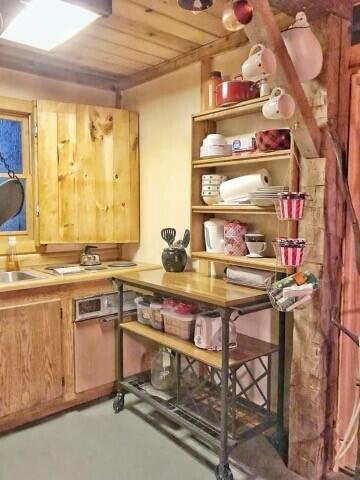 interior space featuring a sink, concrete flooring, and wood ceiling