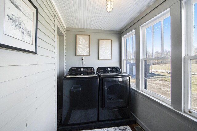 laundry room with washer and dryer, laundry area, and plenty of natural light