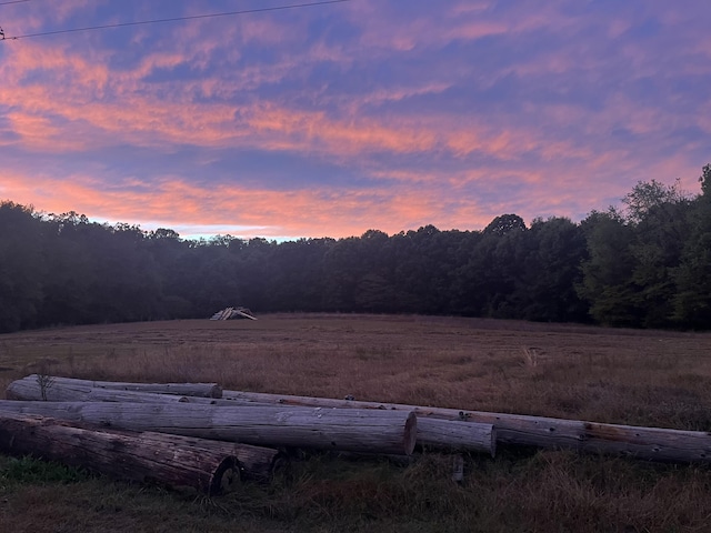 exterior space with a rural view and a wooded view