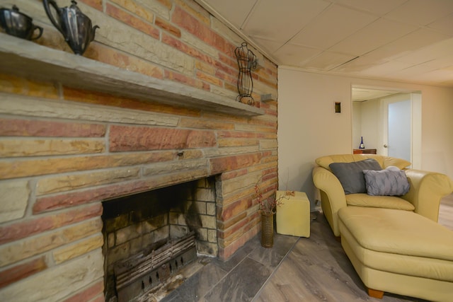 living room featuring wood finished floors and a fireplace