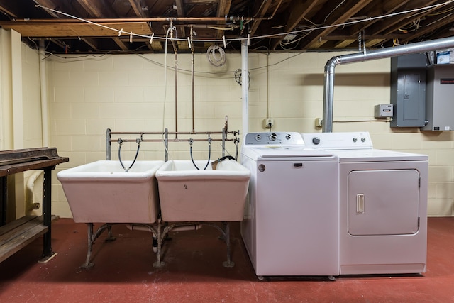 laundry area with laundry area, a sink, electric panel, and separate washer and dryer