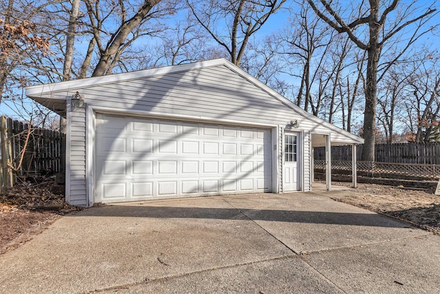 detached garage with fence