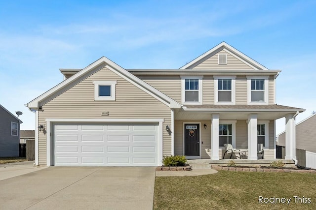 traditional-style home featuring a porch and driveway