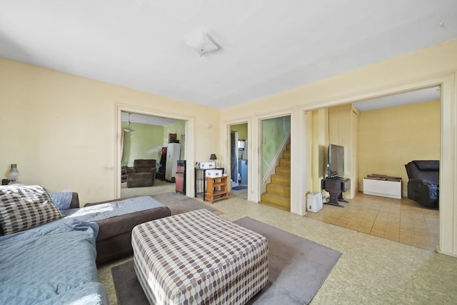 living area with stairway