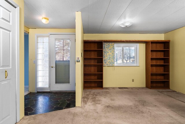 carpeted foyer with plenty of natural light and a textured ceiling