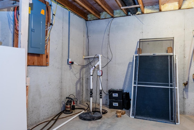 unfinished below grade area with electric panel