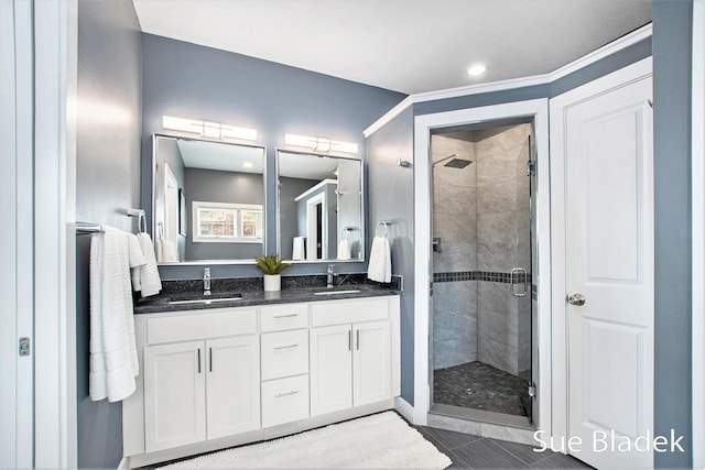 6735 Windflower Way, Norton Shores, MI 49444 - full bath featuring double vanity, a stall shower, and recessed lighting