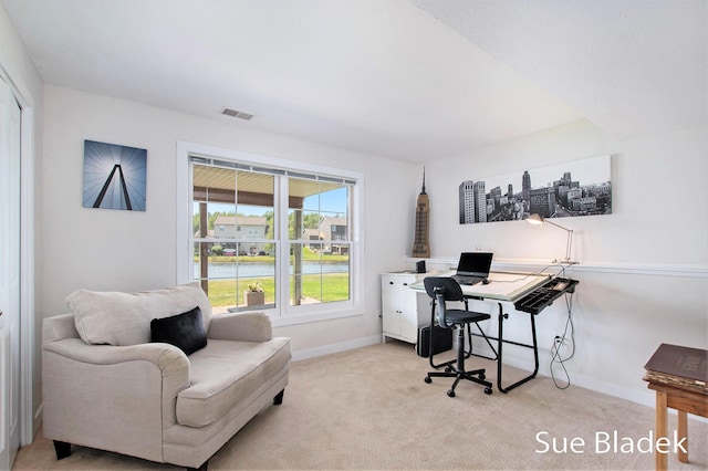 6735 Windflower Way, Norton Shores, MI 49444 - office area featuring carpet floors and a water view