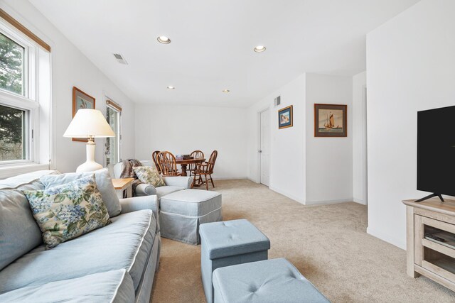 2019 Silvertip Ln, Long Beach, IN 46360 - living room featuring recessed lighting, visible vents, baseboards, and carpet flooring