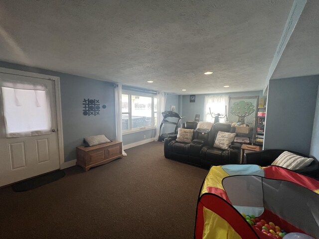 2772 S Wisner Ave, Fremont, MI 49412 - carpeted living area with recessed lighting, baseboards, and a textured ceiling