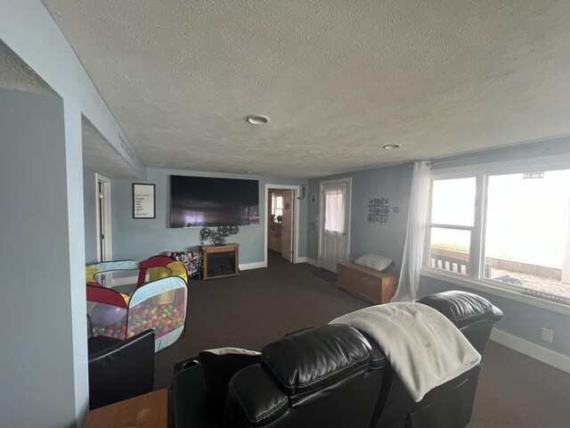 2772 S Wisner Ave, Fremont, MI 49412 - carpeted living room with a textured ceiling and baseboards