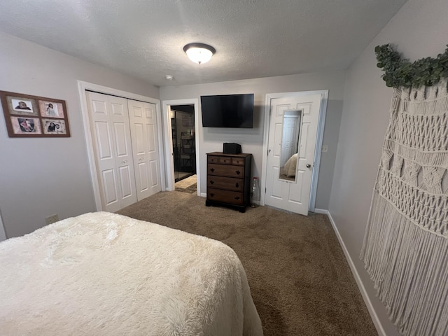 2772 S Wisner Ave, Fremont, MI 49412 - bedroom featuring carpet flooring, baseboards, a closet, and a textured ceiling