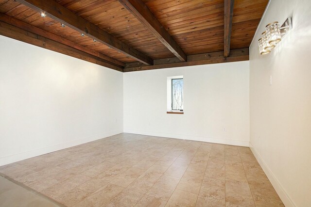 426 Elizabeth St, Buchanan, MI 49107 - empty room with baseboards, beamed ceiling, and wood ceiling