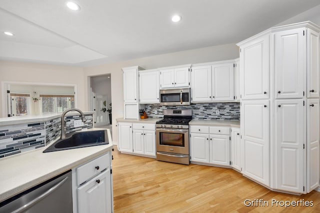 7834 Strawberry Ln NE, Belmont, MI 49306 - kitchen featuring light countertops, light wood-style flooring, appliances with stainless steel finishes, and a sink