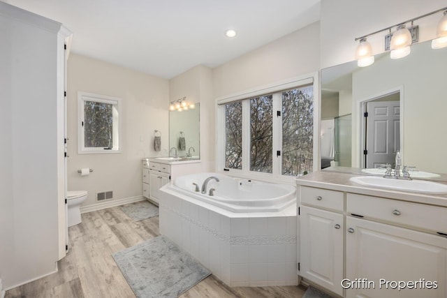 7834 Strawberry Ln NE, Belmont, MI 49306 - full bath with a bath, visible vents, two vanities, and a sink