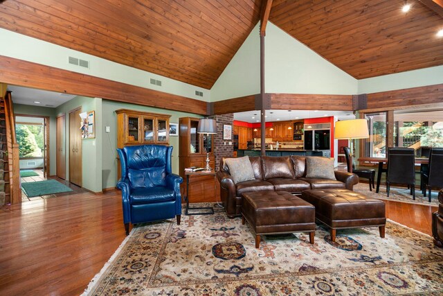 4923 Hickory Hill Rd, Ann Arbor, MI 48105 - living room featuring wood finished floors, wood ceiling, and visible vents