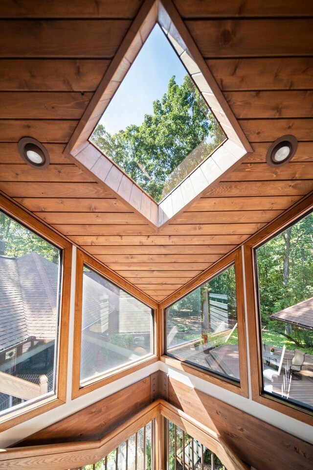 4923 Hickory Hill Rd, Ann Arbor, MI 48105 - room details with wood ceiling and a skylight