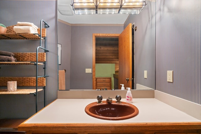 4923 Hickory Hill Rd, Ann Arbor, MI 48105 - bathroom with vanity and crown molding