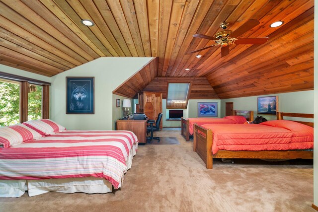4923 Hickory Hill Rd, Ann Arbor, MI 48105 - bedroom with lofted ceiling, recessed lighting, wood ceiling, and carpet flooring