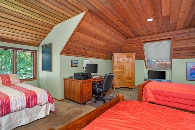 4923 Hickory Hill Rd, Ann Arbor, MI 48105 - carpeted bedroom featuring baseboards, vaulted ceiling, and wood ceiling