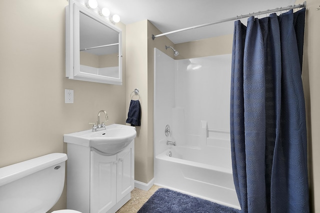 full bathroom featuring vanity, toilet, shower / tub combo, and tile patterned flooring