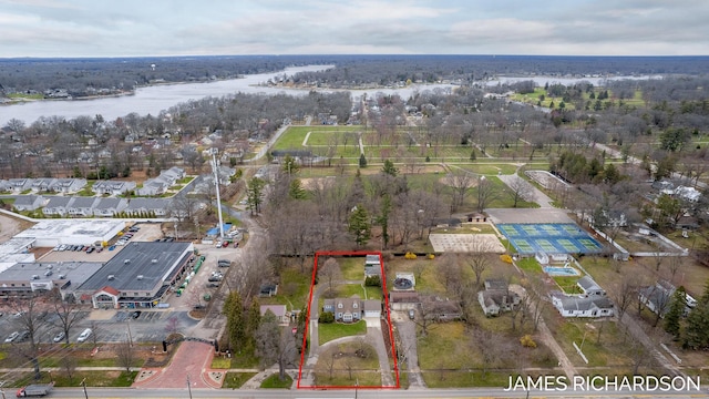 aerial view with a water view