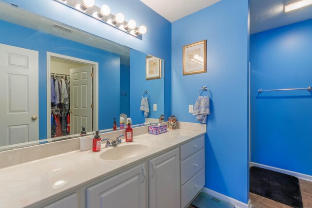 1998 Brighton Ln, Portage, MI 49024 - bathroom with baseboards, visible vents, a walk in closet, and vanity